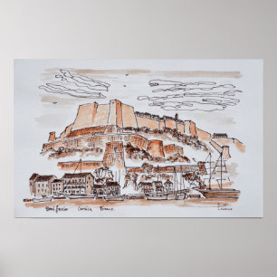 Staden Bonifacio Korsika, Frankrike Poster