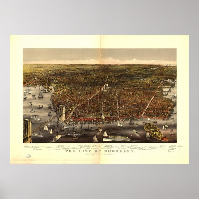 Staden Brooklyn New York av Currier och Ives 1879 Poster (Framsidan)