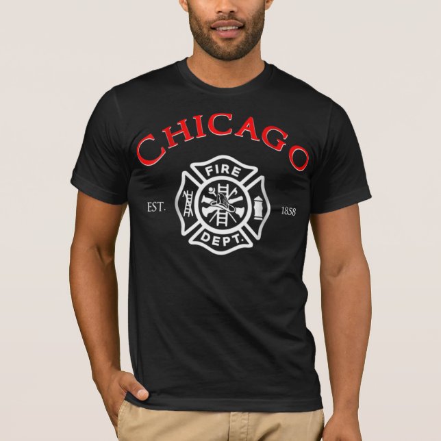 Staden Chicago Fire Department Illinois Firewar T Shirt (Framsida)