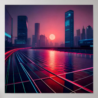 Staden cyberpunk i fält poster
