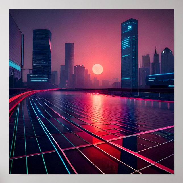 Staden cyberpunk i fält poster (Framsidan)