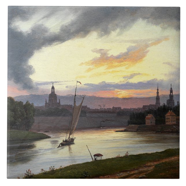 Staden Dresden vid Sunset (tyska landskapet) Kakelplatta (Framsidan)
