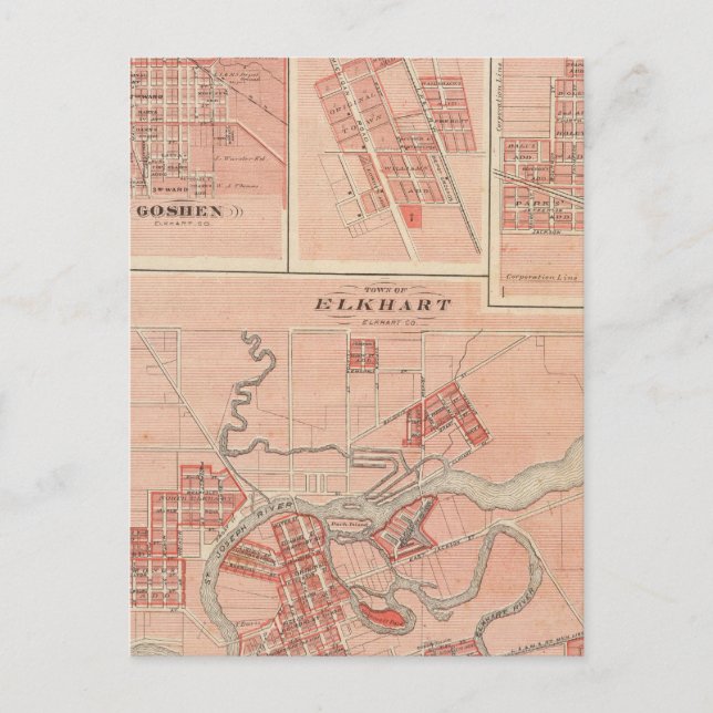 Staden Elkhart, Elkhart Co och Goshen Vykort (Framsida)