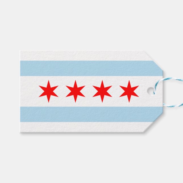 Staden Flagga of Chicago (Illinois) Presentetikett (Framsidan (Horisontell))
