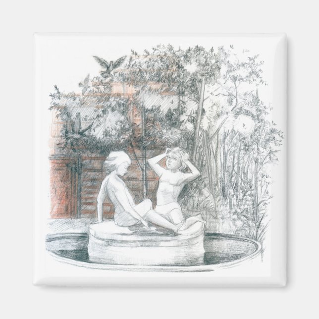 Staden fontän med flickfigurer magnet (Framsidan)