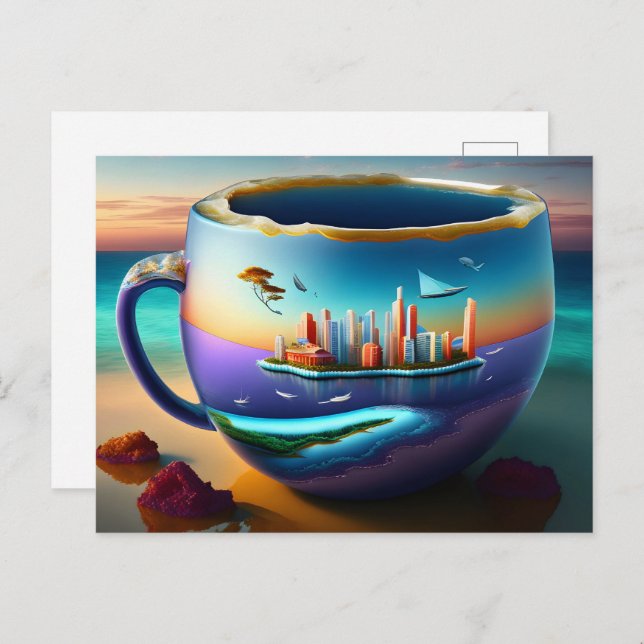 Staden i kopp, Postcross Vykort (Fram/baksida)