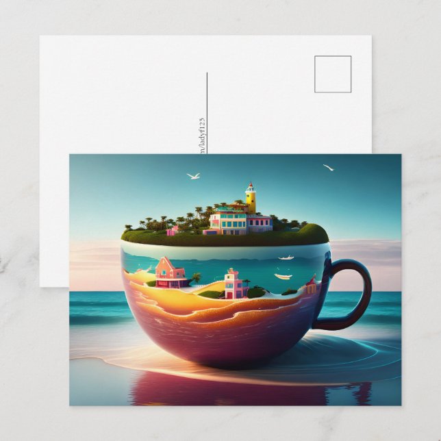 Staden i kopp, Postcross Vykort (Fram/baksida)