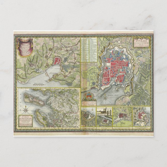 Staden La Rochelle Karta Siege 1627-28 och 1773 Vykort (Framsida)