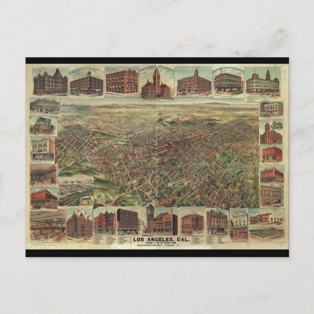 Staden Los Angeles Kalifornien 1891 Vykort (Framsida)