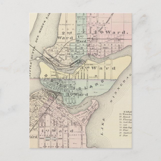 Staden Menasha, Neenah. Vykort (Framsida)