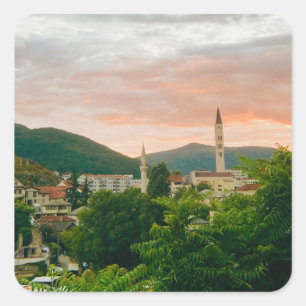 Staden Mostar - Bosnien och Hercegovina Fyrkantigt Klistermärke