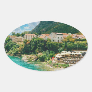 Staden Mostar - Bosnien och Hercegovina Ovalt Klistermärke