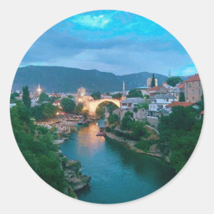 Staden Mostar - Bosnien och Hercegovina Runt Klistermärke