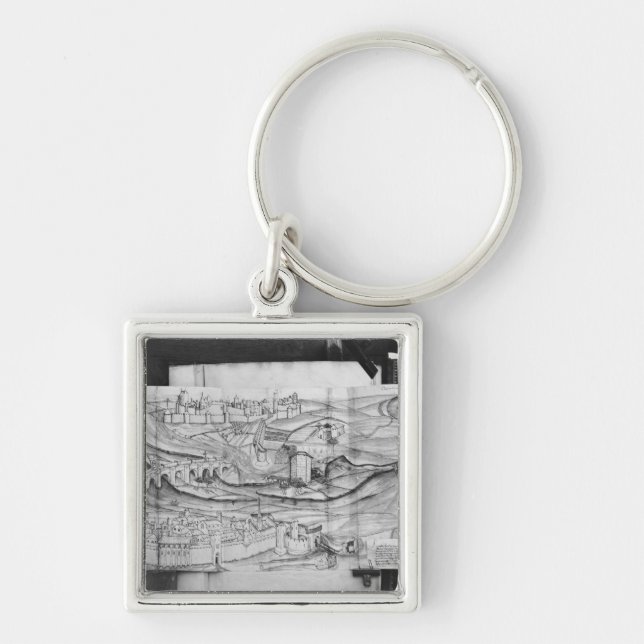 Staden och byn av Carcassonne, 1462 Fyrkantig Silverfärgad Nyckelring (Framsidan)