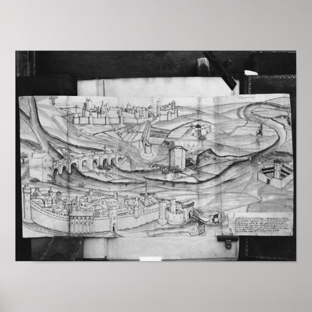 Staden och byn Carcassonne, 1462 Poster (Framsidan)
