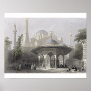 Staden och Fontän i St Sophia, Istanbul, engrav Poster