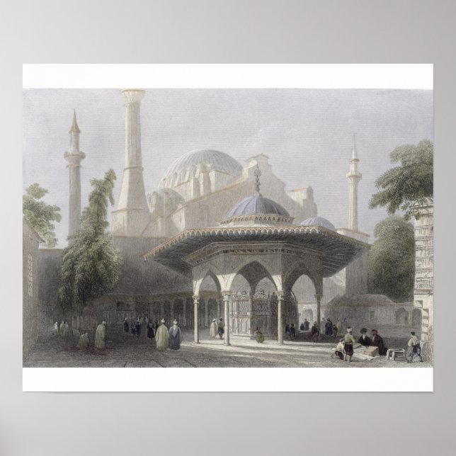 Staden och Fontän i St Sophia, Istanbul, engrav Poster (Framsidan)