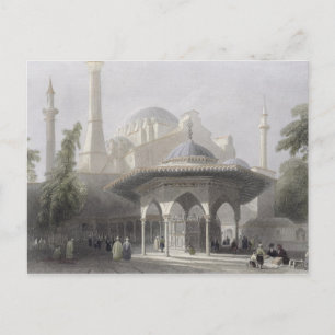 Staden och Fontän i St Sophia, Istanbul, engrav Vykort