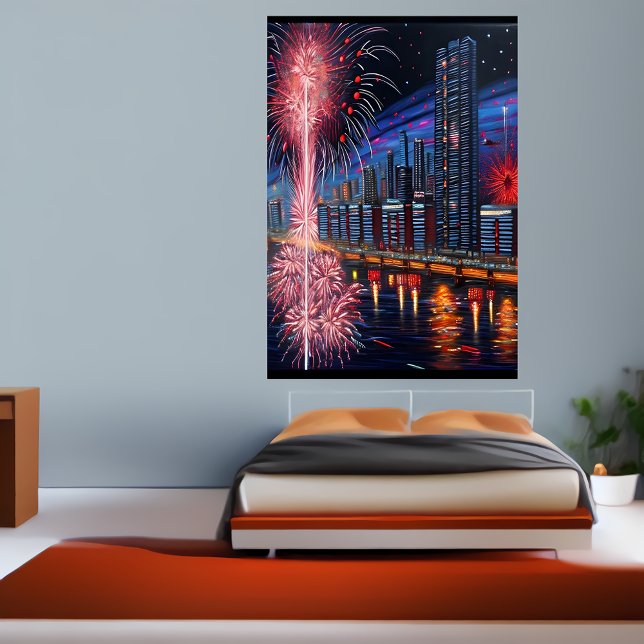 Staden och fyrverkeriet | AI Art Poster (Skapare uppladdad)