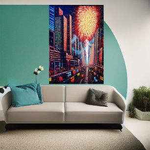 Staden och fyrverkeriet AI Art Poster