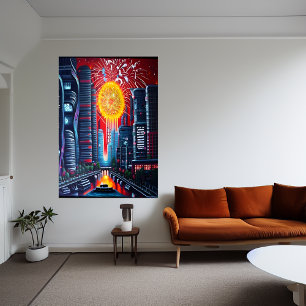 Staden och underbara fyrverkerier AI Art Poster