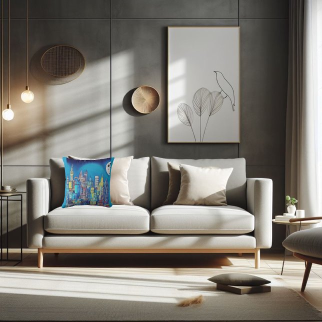 Staden på natten bara för dig. kudde (City at Night lovely throw pillow gift for the traveler you know.)