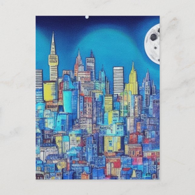 Staden på natten jobbar bara åt dig. vykort (Framsida)