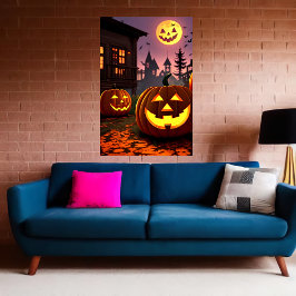 Staden, pumpa och pumpa måne | AI Art Poster