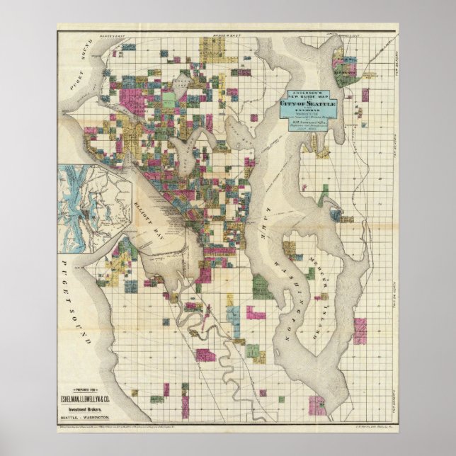 Staden Seattle och Environs Poster (Framsidan)