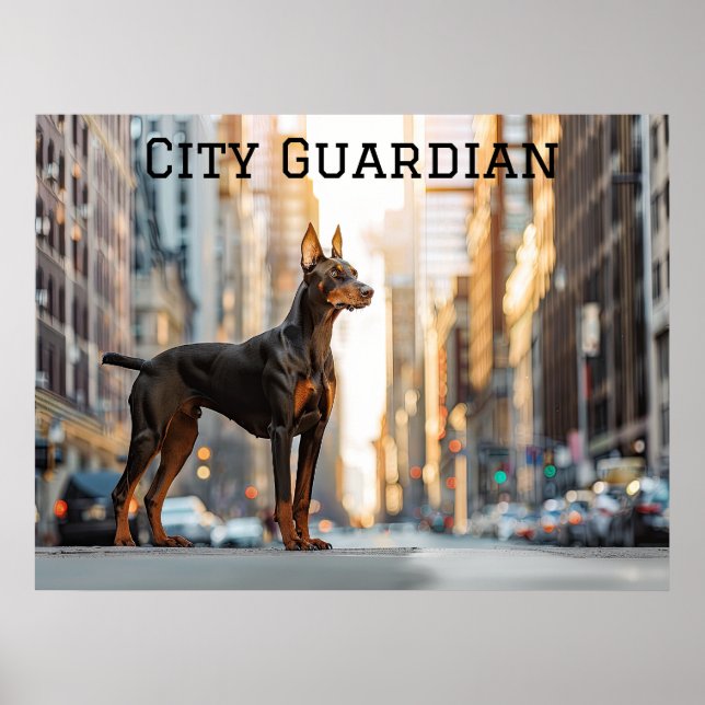 Staden Sentinel: Doberman i Jungle i Urban Poster (Framsidan)