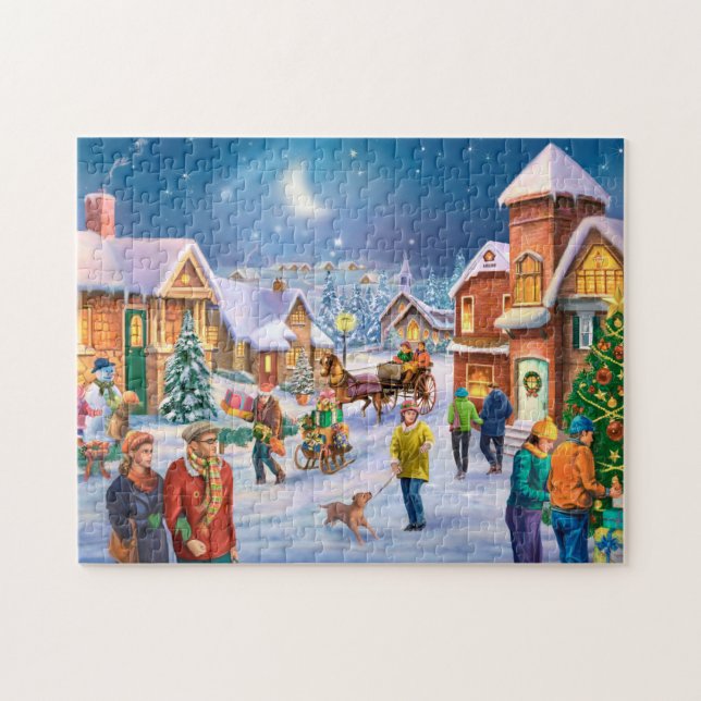 Staden Snowy helgdag Pussel (Horisontell)