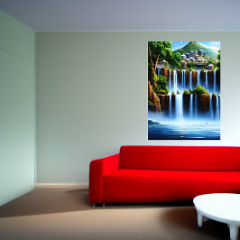 Staden vid vattenfallet | AI Art Poster