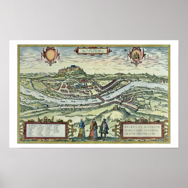 Stadens läge i Salzburg på bankerna av staden r Poster (Framsidan)