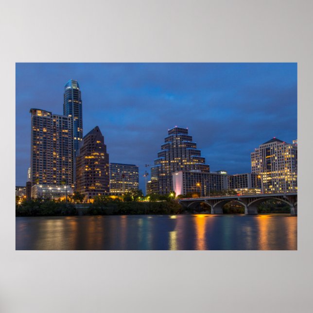 Stadens siluett speglas i Lady Bird Lake Poster (Framsidan)