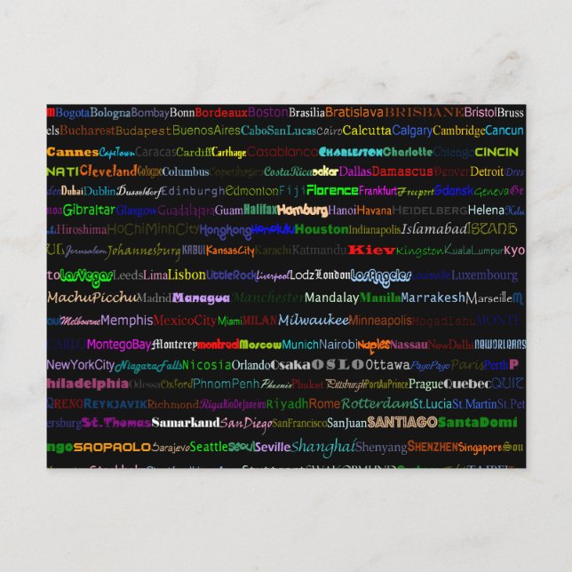 Städer i World Text Design I-vykort Vykort (Framsida)