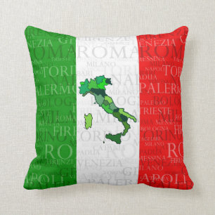 Städer, karta och flagga av italien kudde