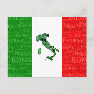 Städer, Karta och Flagga av Italien Vykort
