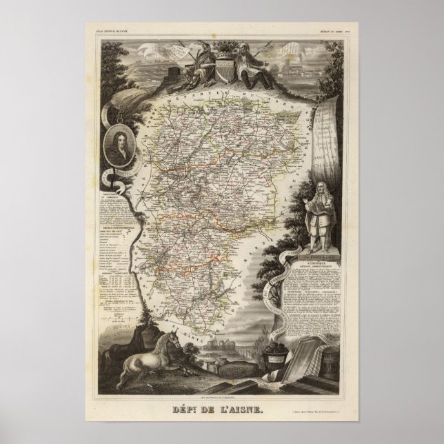 Städer och städer som visas Färg längs gränser Poster (Framsidan)