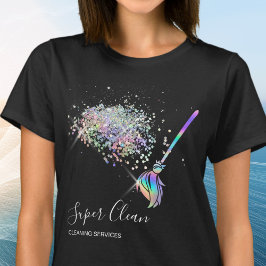 Städhjälp Rengöring Hus Strålande Holografi T Shirt