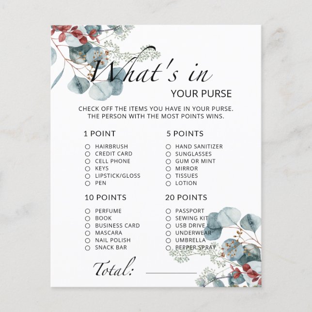 Städigt Vad har du i din handväska baby shower spe (Framsida)