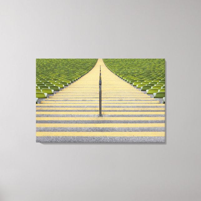 Stadiumtrappor mellan sätesrader i grönt canvastryck (Framsida)