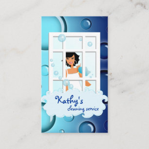 Städning Affärskort blue Bubbles Black Hair Visitkort