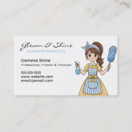 Städning Affärskort - Brunette Tecknad Cleaner Visitkort