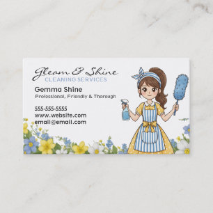 Städning Affärskort Flowers & Tecknad Cleaner Visitkort