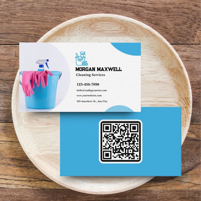 Städning Affärskort för tjänster med QR-kod Visitkort (Cleaning Services Business Card with QR Code - Modern & Professional)