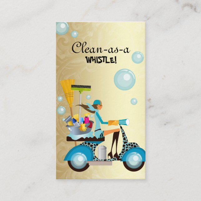 Städning Affärskort Scooter Girl Guld Visitkort (Framsida)