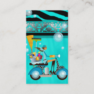 Städning Affärskort Scooter Girl Silver Damask Visitkort