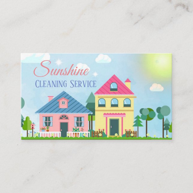 Städning av Cute Tecknad House Visitkort (Framsida)