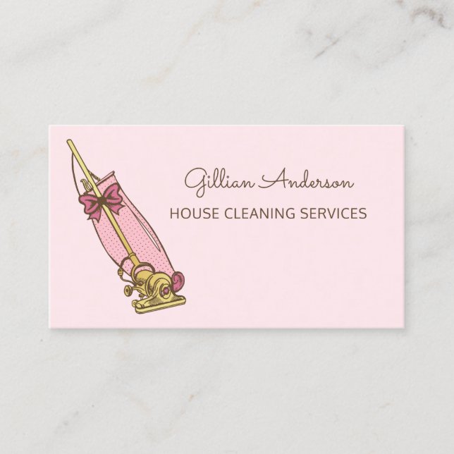Städning av Girly Rosa Vacuum Cleaner House Visitkort (Framsida)