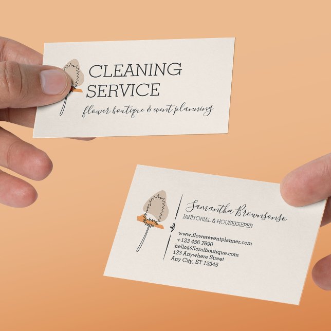 Städning av minsta möjliga Janitorial Handy Mop Visitkort (Ivory Minimalist Janitorial Handy Mop Cleaning Business Card)